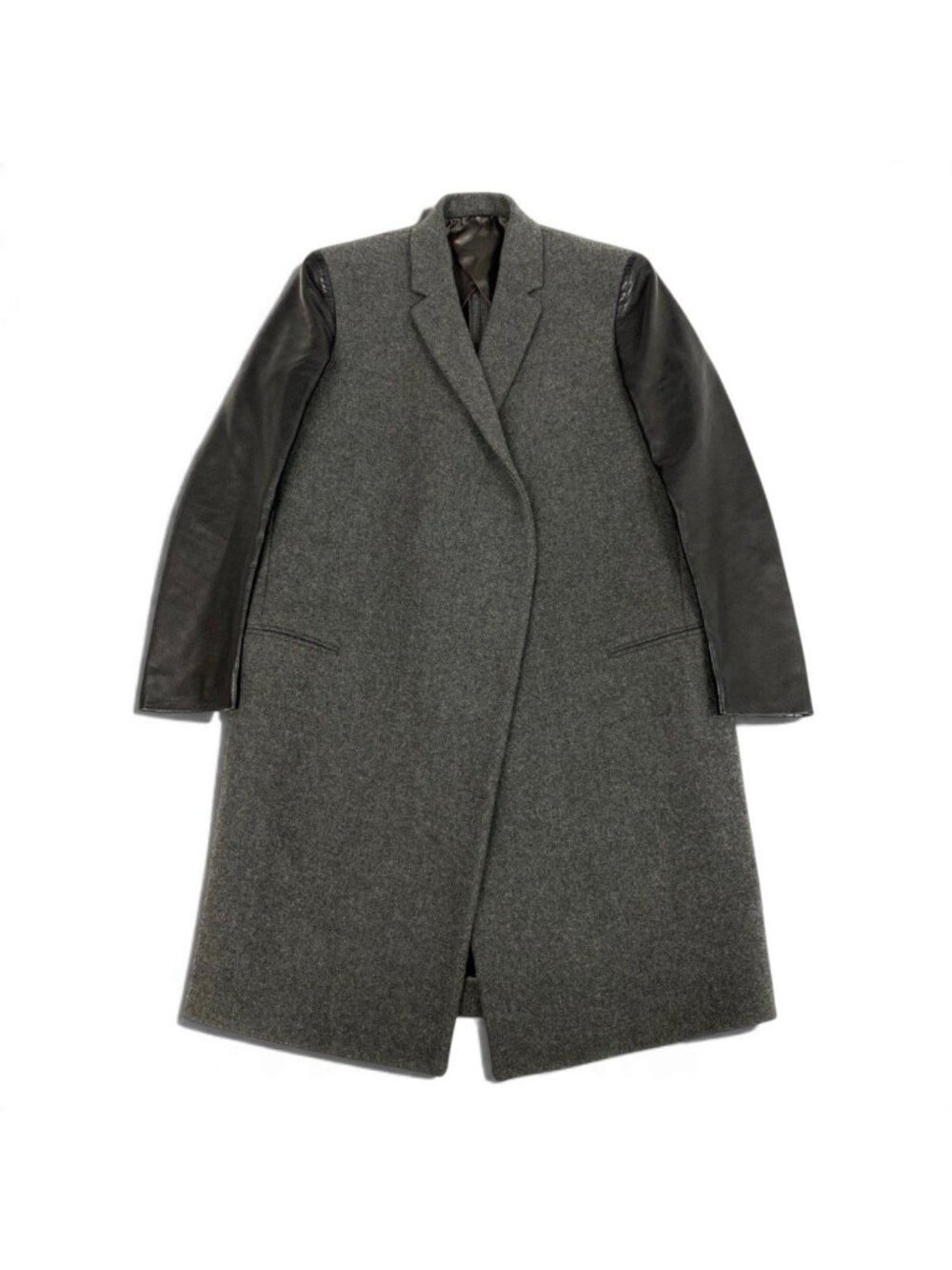 Celine Phoebe Philo Era Crombie Coat Leather Switch Gray Black - Picture 2 of 9